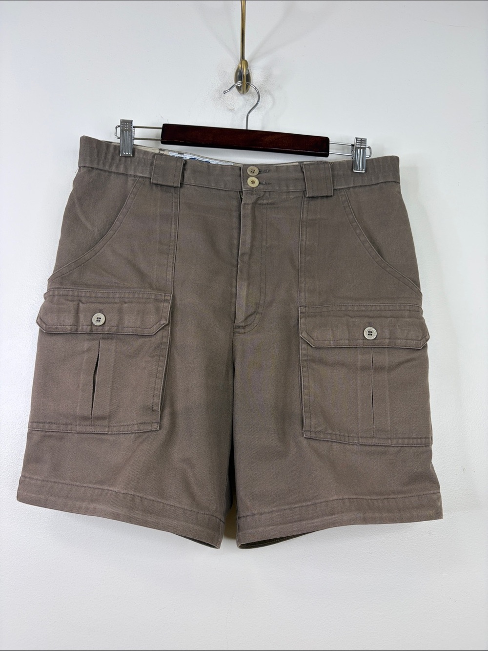 Vintage Tilley Shorts Mens 33 x 7 Taupe Brown Cotton Cargo Utility Workwear